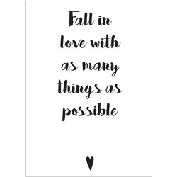 Fall in love with as many things as possible - Tekst poster - Zwart Wit poster - A4 poster (21x29,7cm)