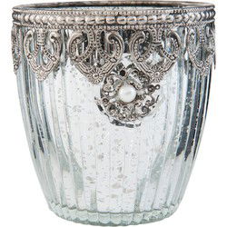 Clayre & Eef Theelichthouder  Ø 10x10 cm Zilverkleurig Glas Waxinelichthouder