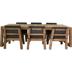 HSM Collection-Tuintafel Set Nw Aruba 6 Stoelen-260x100x76-Naturel/Grijs-Teak/Stof