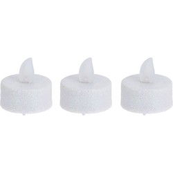 Ambiance Light LED waxinelichtjes - 6x st - wit glitter - 4 x 4 cm - LED kaarsen