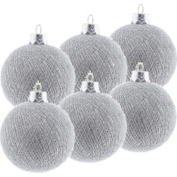 6x Zilveren Cotton Balls kerstballen decoratie 6,5 cm - Kerstbal