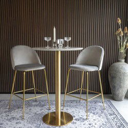 Barstoel Velvet Grijs Brass - Zithoogte 77cm - Set van 2