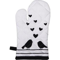 Clayre & Eef Kind Ovenwant  12x21 cm Wit Zwart Katoen Harten Vogels Ovenhandschoen