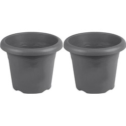 2x Rond grijs plantenbakje/bloemenbakje/bloempotje Flori 20 cm kunststof/plastic - Plantenbakken