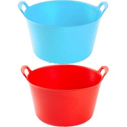 Voordeelset van 2x stuks kunststof flexibele emmers/wasmanden/kuipen 26 liter in het rood/blauw - Wasmanden