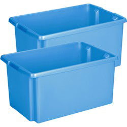 Sunware opslagbox - 2x - kunststof - 51L - blauw - 59 x 39 x 29 cm - Opbergbox