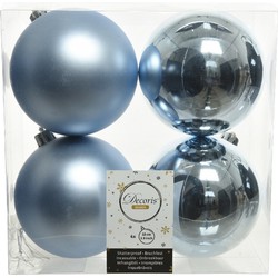 4x Kunststof kerstballen glanzend/mat lichtblauw 10 cm kerstboom versiering/decoratie - Kerstbal