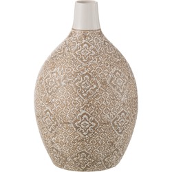 J-line - Vaas Wabi Rond Porselein Beige/wit - 20x20x33cm