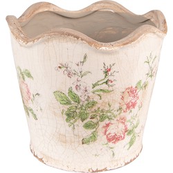 Clayre & Eef Bloempot  Ø 18x17 cm Roze Beige Keramiek Bloemen Bloempot binnen