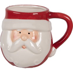 Clayre & Eef Mok Kerstman 370 ml Rood Wit Keramiek Kerstdecoratie