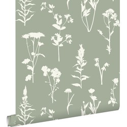 ESTAhome behang veldbloemen jade groen - 50 x 900 cm - 139395