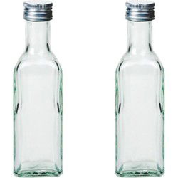 Glazen flesjes met schroefdop - 2x - Vierkant - 100 ml - Karaffen