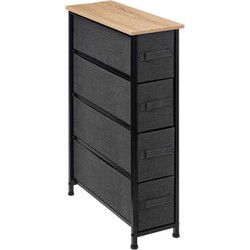 5Five Opbergmandkast - 4x mand - 20x48x77 cm - hout/stof - donkergrijs - Badkamerkastjes