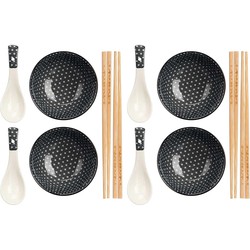 Kinvara Sushi servies set - 12-delig - keramiek - zwart - sushi eet set - Serviessets