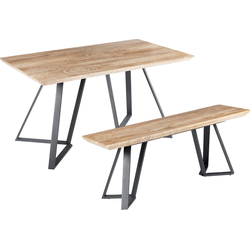 UPTON - Eetkamerset - Lichte houtkleur/Zwart - MDF