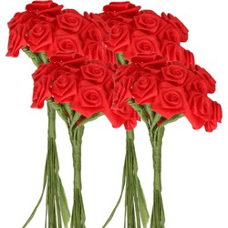 4 Bosjes rode roosjes van satijn 12 cm - Kunstbloemen