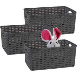 Plasticforte Opbergmand - 3x - Kastmand - rotan kunststof - zwart - 10 Liter - 22 x 33 x 16 cm - Opbergmanden