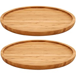 Set van 2x stuks voedsel/hapjes serveerplank van bamboe diameter 30 cm met rand - Serveerplanken