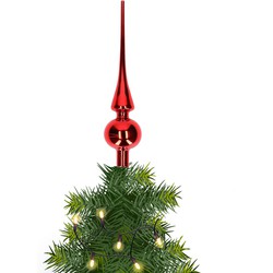 Glazen kerstboom piek/topper rood glans 26 cm - kerstboompieken