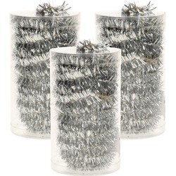 3x stuks folie tinsel slingers/guirlandes zilver 20 meter kerstslingers - Kerstslingers