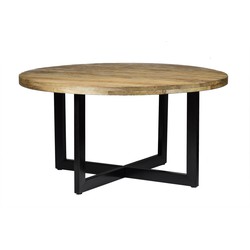 D - Livingfurn - Eetkamertafel Rond - X-Poten - MangoHout - 140 cm - Bruin