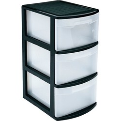 Ladeblok/bureau organizer met 3x lades zwart/transparant L39 x B28.5 x H58.5 cm - Ladeblok