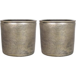 2x stuks bloempot/plantenpot van keramiek in het industrieel goud D14 en H12 cm - Plantenpotten