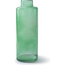 Jodeco Bloemenvaas Willem - transparant groen glas - D11,5 x H32 cm - fles vorm vaas - Vazen