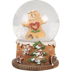 Clayre & Eef Sneeuwbol Ø 5x6 cm Bruin Glas Kunststof Gingerbread man