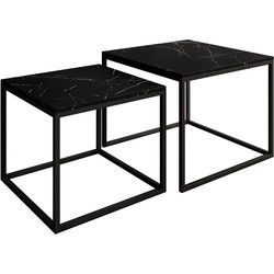 Meubella - Salontafel Ventanas - Zwart Marmerlook - Set van 2