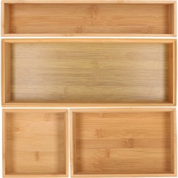 Lade bakjes/organize set - Tidy Smart - 4-delig - bamboe - opbergsysteem - Bestekbakken