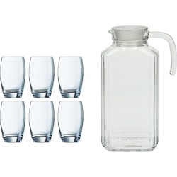 Waterglazen Salto set van 6x stuks 350 ml en luxe schenkkan 1.7 liter - Drinkglazen