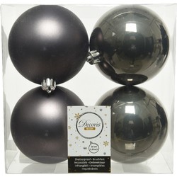 Decoris Kerstballen - 4x st - antraciet grijs - D10 cm - kunststof - Kerstbal