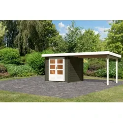Karibu tuinhuis Bastrup 2 Grijs met overkapping, 554 x 273 cm