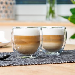 Set van 8x stuks dubbelwandige koffieglazen/theeglazen 250 ml - Koffie- en theeglazen