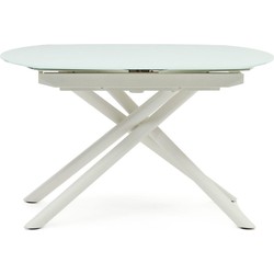 Kave Home - Vashti uitschuifbare ronde tafel van glas en MDF met wit stalen poten, 130 (190) x 100 cm