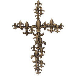 AN IRON WALL DECOR CROSS WITH FRENCH LILIES (RX-312)