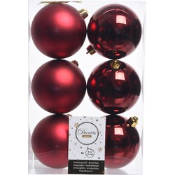 Decoris Kerstballen - 6x st - donkerrood - 8 cm - kunststof - Kerstbal