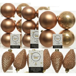 Kerstversiering kunststof kerstballen camel bruin 6-8-10 cm pakket van 50x stuks - Kerstbal