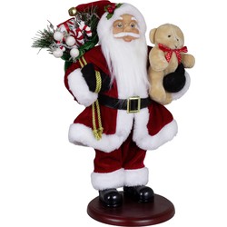 Kerstman beeld - H45 cm - rood - staand - op sokkel - kerstpop - Kerstman pop