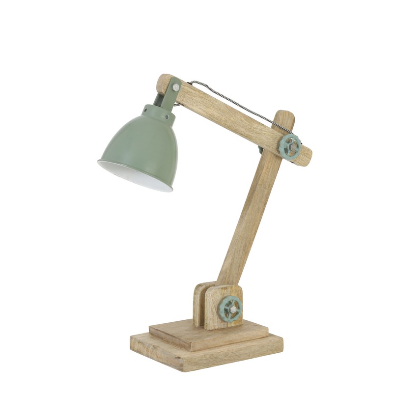 Bureaulamp ELMER - hout naturel + industrieel groen - 