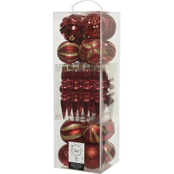 30x stuks kunststof kerstballen en ornamenten rood mix - Kerstbal