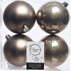 Decoris Kerstballen - 4x st - kasjmier bruin - D10 cm - kunststof - Kerstbal