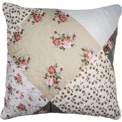 Clayre & Eef Kussenhoes 40x40 cm Groen Beige Polyester Bloemen Sierkussenhoes