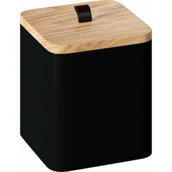 5Five Wattendispenser - zwart - kunststof - bamboe - 9 x 9 x 10 cm - Opbergbox