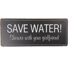 Clayre & Eef Tekstbord  30x13 cm Zwart Metaal Rechthoek Save Water Wandbord