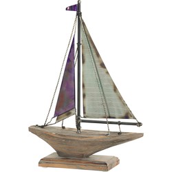 J-line - Boot Op Voet Hout/metaal Blauw/naturel Small - 33x10.1x46.5cm