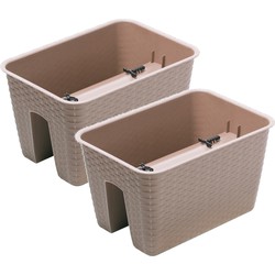 2x Ratolla rechthoekige rotan balkon plantenpotten/bloempotten taupe 13 liter - Plantenpotten