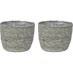 Set van 3x stuks plantenpot/bloempot van jute/zeegras diameter 13 cm en hoogte 10 cm ijsblauw/grijs - Plantenpotten