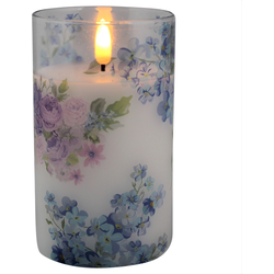 LED kaars in glas bloem 12,5cm blauw - Magic Flame